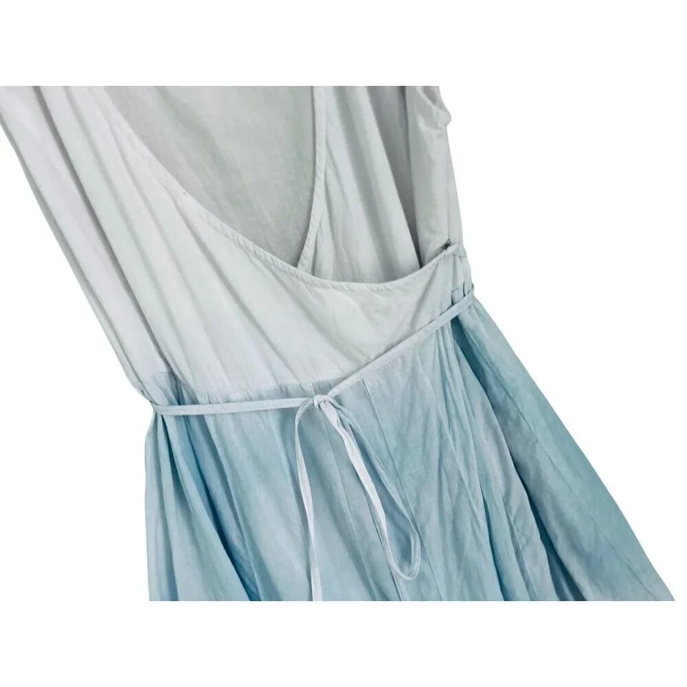 Beau & Ro Womens Ombre Blue & White Sleeveless Wrap Midi Dress Cotton Blend